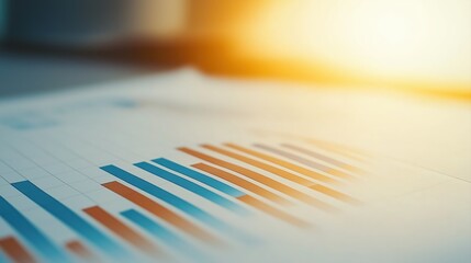 Creative Top Down View of Financial Documents and Reports with Colorful Data Visualizations and Sunlight