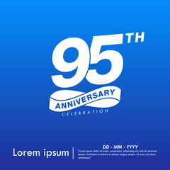95th years anniversary celebration emblem. white anniversary logo isolated with infinity circle ribbon on blue background. vector illustration template design for web, flyers, poster, greeting card