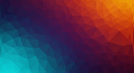 Obraz premium Abstract Low Poly Gradient Background - Vibrant low polygon background with a gradient of teal, blue, red, and orange hues. Perfect for website banners or presentations