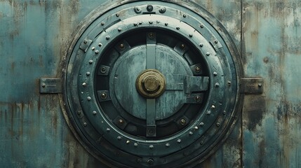 Naklejka premium Secure vault door closure abandoned warehouse image industrial close-up mystery