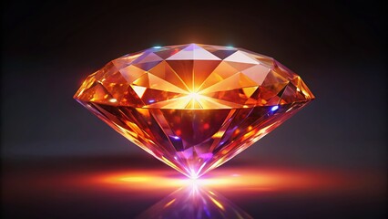 Sparkling Diamond: 3D Rendered Brilliant Cut Gem with Lens Flare and Shadow