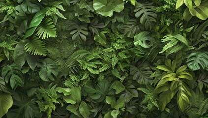 Lush Greenery: Tropical Foliage, Ferns, and Plants Create a Vibrant Green Wall