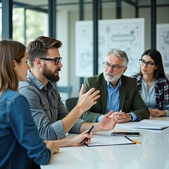 Diverse Business Team Having a Serious Strategy Meeting in a Modern Office Space
モダンなオフィスで戦略会議を行う多国籍のビジネスチームの真剣な話し合い