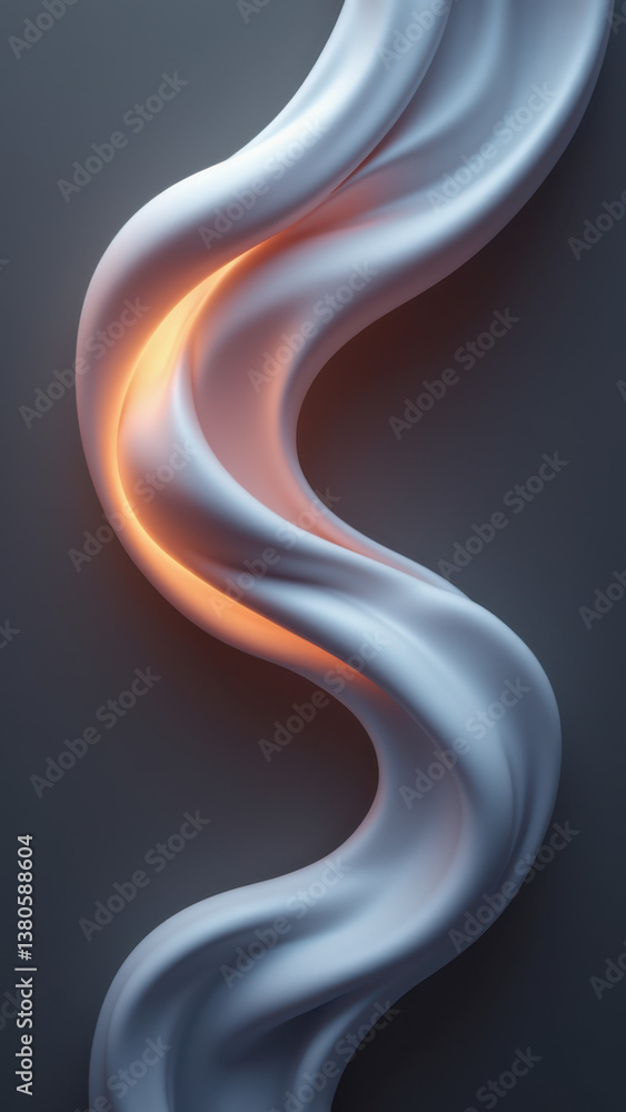 Poster futuristic abstract design with a flowing pattern in shades of blue and orange, set against a dark g