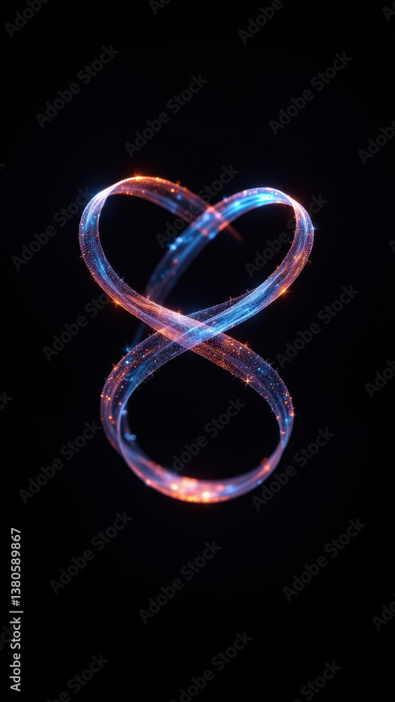 Poster vivid, intertwining abstract design resembling a stylized number eight with an illuminated appearanc