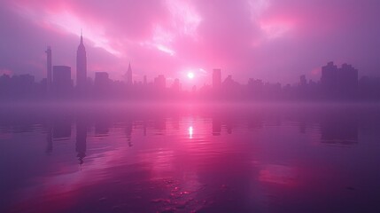 Fototapeta premium Pink Cityscape Silhouette at Sunrise