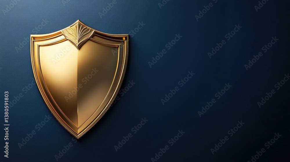 Poster golden shield protection illuminated by sparks. security, data safety, privacy services backdrop for