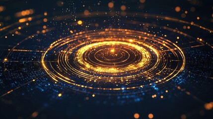 Fototapeta premium Abstract digital technology circle with glowing particles and rings