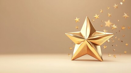 Obraz premium Golden star with sparkling accents on beige background