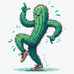 Dancing Green Cactus. stock illustration