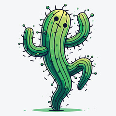 Dancing Green Cactus. stock illustration
