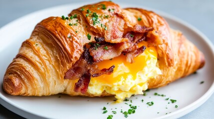Delicious Bacon and Egg Croissant Breakfast