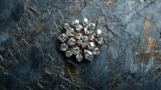 Elegant diamond brooch on dark textured surface for luxury design