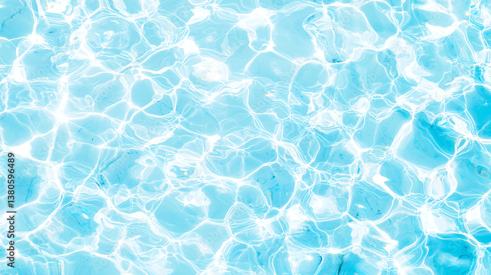 Poster bright blue water surface with shimmering reflections, creating tranquil and refreshing atmosphere. 