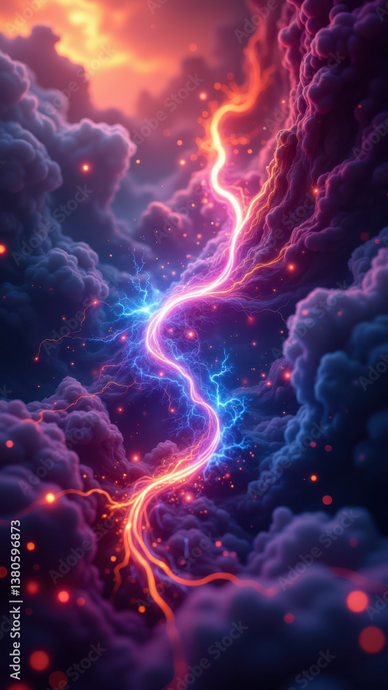 Aufkleber dynamic and futuristic cloud scene with lightning striking through a vibrant nebula.