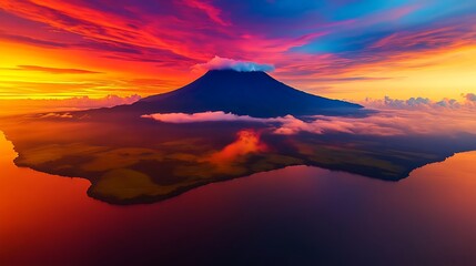 Volcanic Sunrise Fiery Sky over Island Peak.