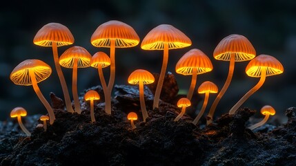 Fototapeta premium Blue mushrooms glow brightly wallpapers