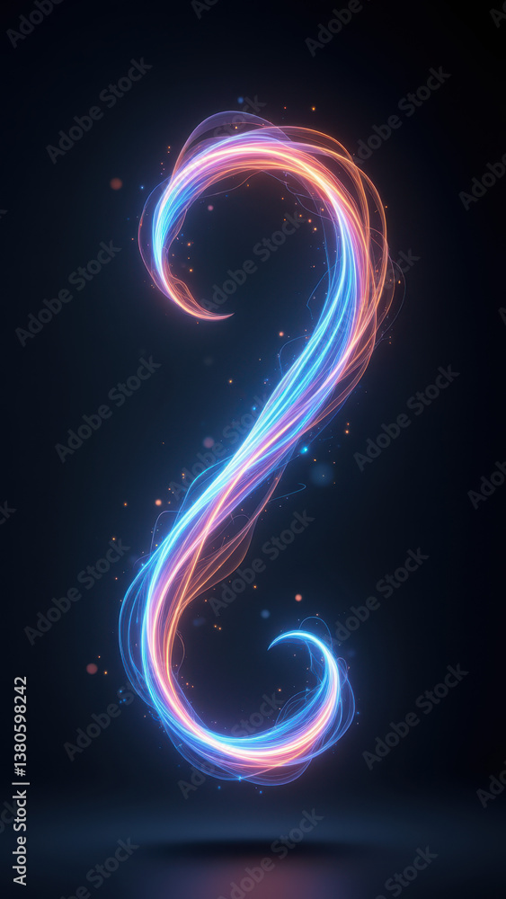 Poster a captivating digital rendering featuring a number '2' with dynamic blue energy flowing around it, s