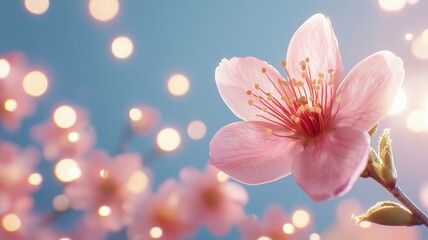 Fototapeta premium Japanese sakura trail concept. Beautiful Pink Flower with Soft Background and Gentle Bokeh Light