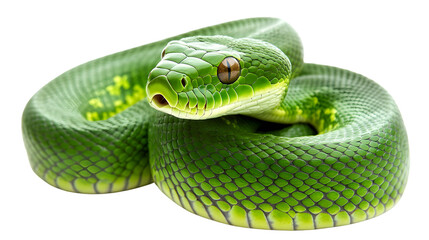 Obraz premium Vibrant Trimeresurus Insularis Snake Closeup on White Isolated Background - Striking Reptile Photography
