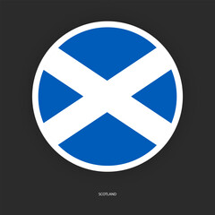 Obraz premium Scotland circle flag icon with shadow on dark background. Scotland button icon with white border isolated dark grey background