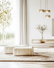 Modern living room with minimalist design and natural light in a contemporary home