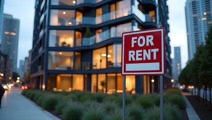 Obraz premium For rent sign displayed on modern building exterior real estate