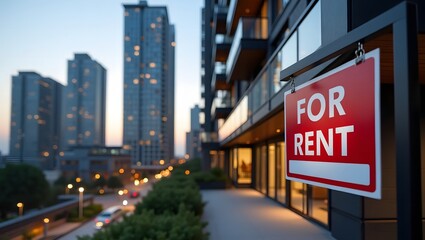 Obraz premium Real estate for rent sign on urban building for leasing