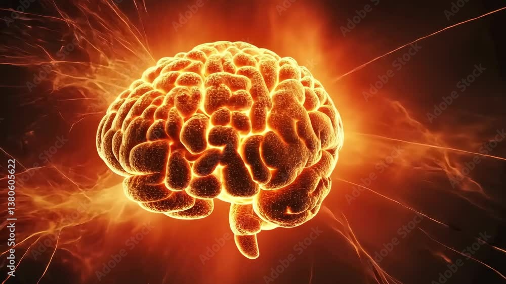 Poster vivid brain representation with glowing effects illustrating neural activity and connections in a da