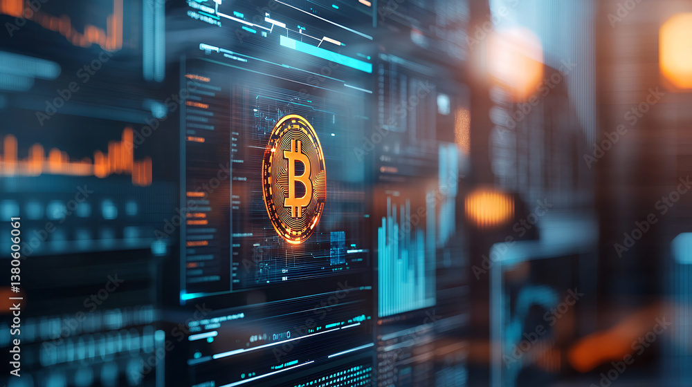 Poster digital currency bitcoin cryptocurrency blockchain technology finance trading investment data visual