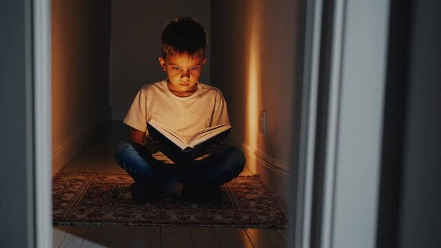 夢中になって本を読む少年