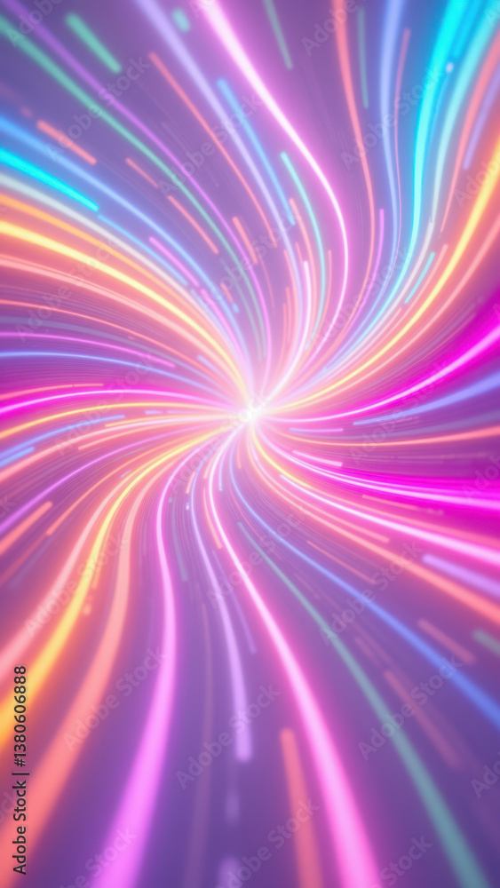 Poster spectacular colorful tunnel of light created by a digital camera effect or software glitch.
