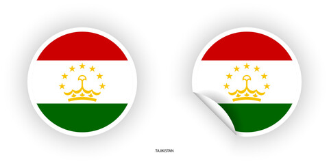 Tajikistan sticker flag in circle shape and circle peeled shape on white background. Tajikistan  flag icon in circular form	
