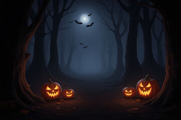 halloween background with pumpkins and bats