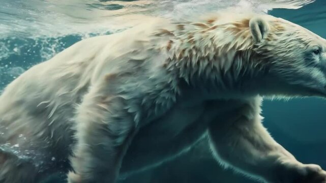 An underwater video of a swimming polar bear would make a great backdrop for nature science programs or environmental initiatives.
