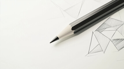 Black and white pencil on geometric sketch drawing