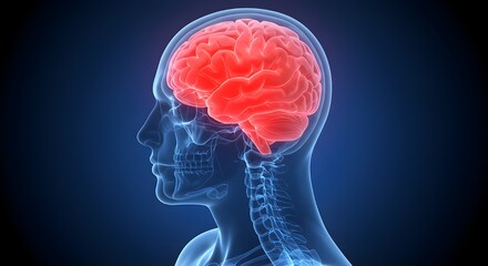 Obraz premium Human Brain in Transparent Skull Anatomy Scan