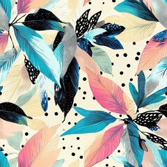 Coastal Breeze Tropical Leaves Seamless Pattern – Modern Abstract Art Painting