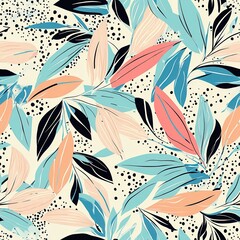 Coastal Breeze Tropical Leaves Seamless Pattern – Modern Abstract Art Painting