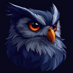 Majestic owl with striking orange eyes perched against a dark background