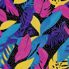 Electric Tropical Leaves Seamless Pattern – Modern Abstract Art Painting