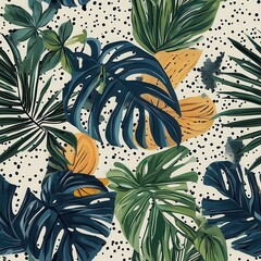 Deep Rainforest Tropical Leaves Seamless Pattern – Modern Abstract Art Painting