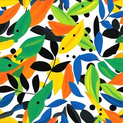 Vibrant Tropical Leaves Seamless Pattern – Modern Abstract Art Painting