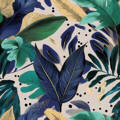 Deep Rainforest Tropical Leaves Seamless Pattern – Modern Abstract Art Painting