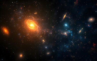 A cosmic vista showcasing vibrant galaxies and countless stars scattered across the vast expanse of space