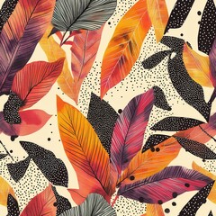 Sunset Jungle Tropical Leaves Seamless Pattern – Modern Abstract Art Painting