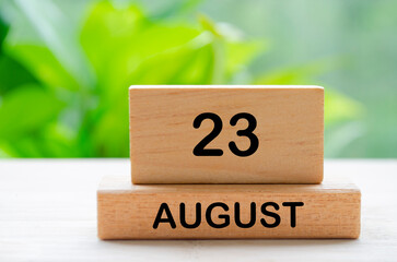 August 23 text on wooden blocks with customizable space for text or ideas. August month and calendar concept.