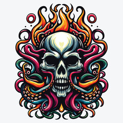 Evil skull with tentacles design. stock illustration