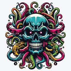 Evil skull with tentacles design. stock illustration
