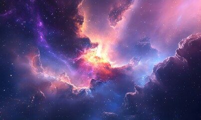 Fototapeta premium A vibrant nebula with swirling clouds of purple pink and orange in a field of stars and cosmic dust